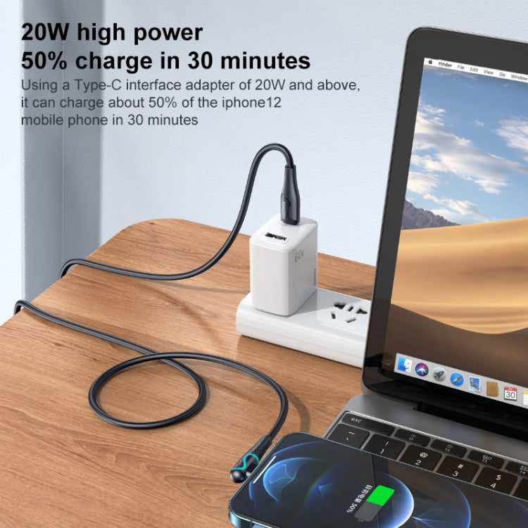 REMAX RC-192i Carrie Series PD 20W USB-C / Type-C to 8 Pin 90 Degree Elbow Fast Charging Gaming Data Cable, Cable Length: 1m(White)