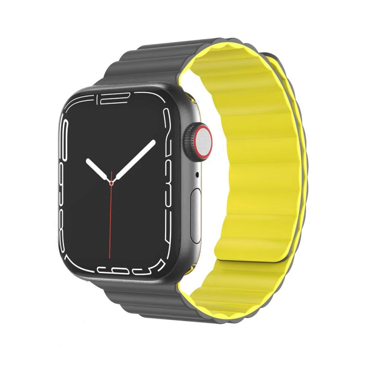 Mutural Moran Series Liquid Silicone Magnetic Strap Watch Band For Apple Watch Ultra 49mm&Watch Ultra 2 49mm / Series 9&8&7 45mm / SE 3&SE 2&6&SE&5&4 44mm / 3&2&1 42mm(Grey + Yellow)