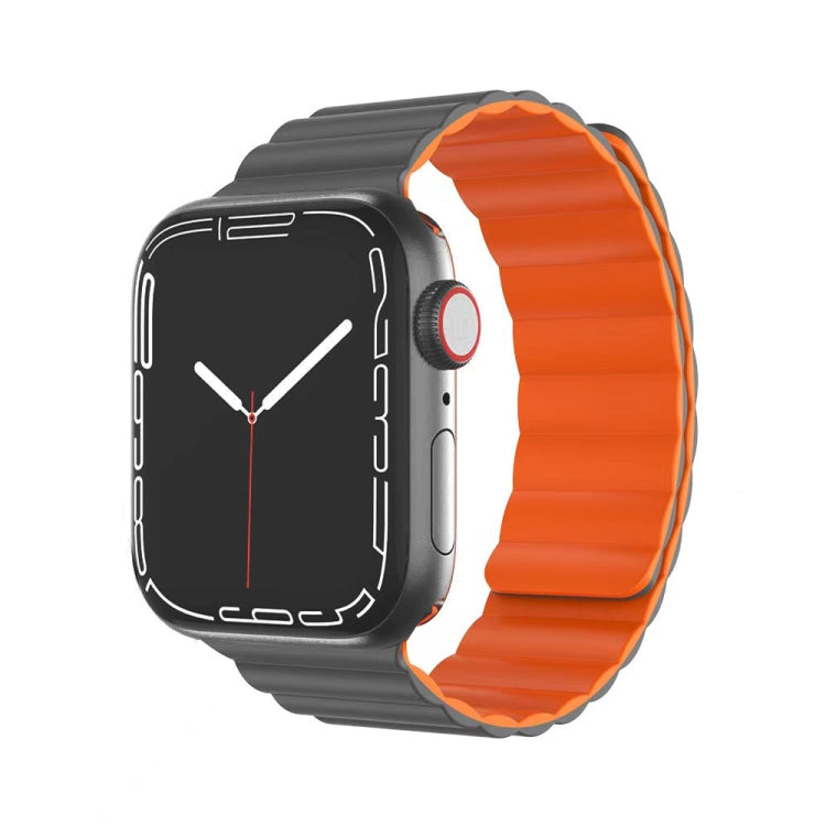 Mutural Moran Series Liquid Silicone Magnetic Strap Watch Band For Apple Watch Ultra 49mm&Watch Ultra 2 49mm / Series 9&8&7 45mm / SE 3&SE 2&6&SE&5&4 44mm / 3&2&1 42mm(Grey + Orange)