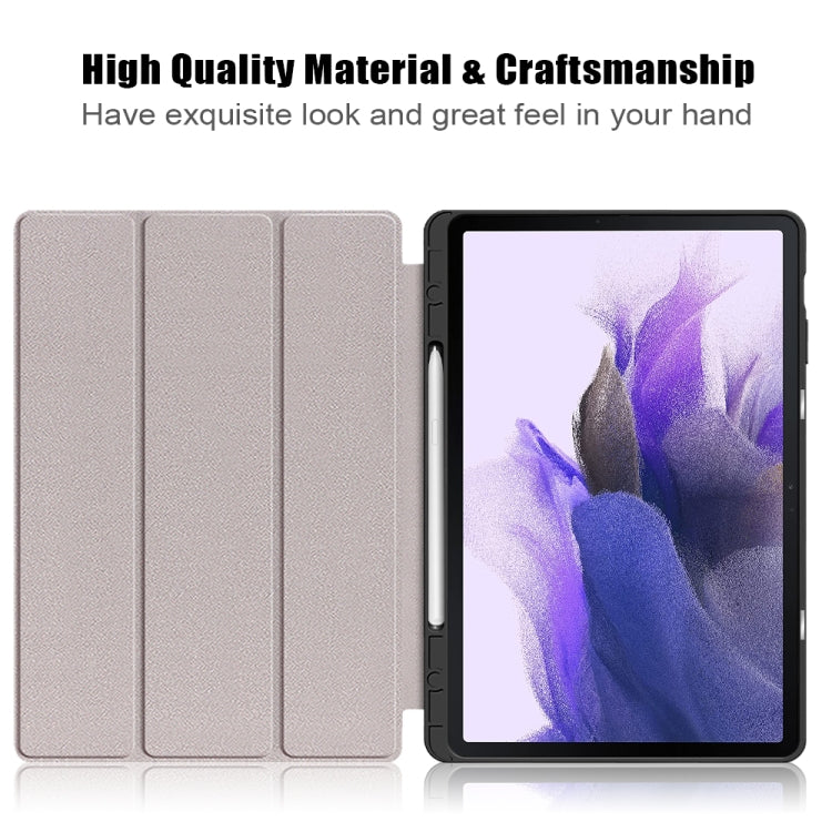 For Samsung Galaxy Tab S7 FE 12.4 Solid Color TPU Horizontal Flip Tablet Leather Case with 3-Fold Holder & Sleep / Wake-up Function(Black)