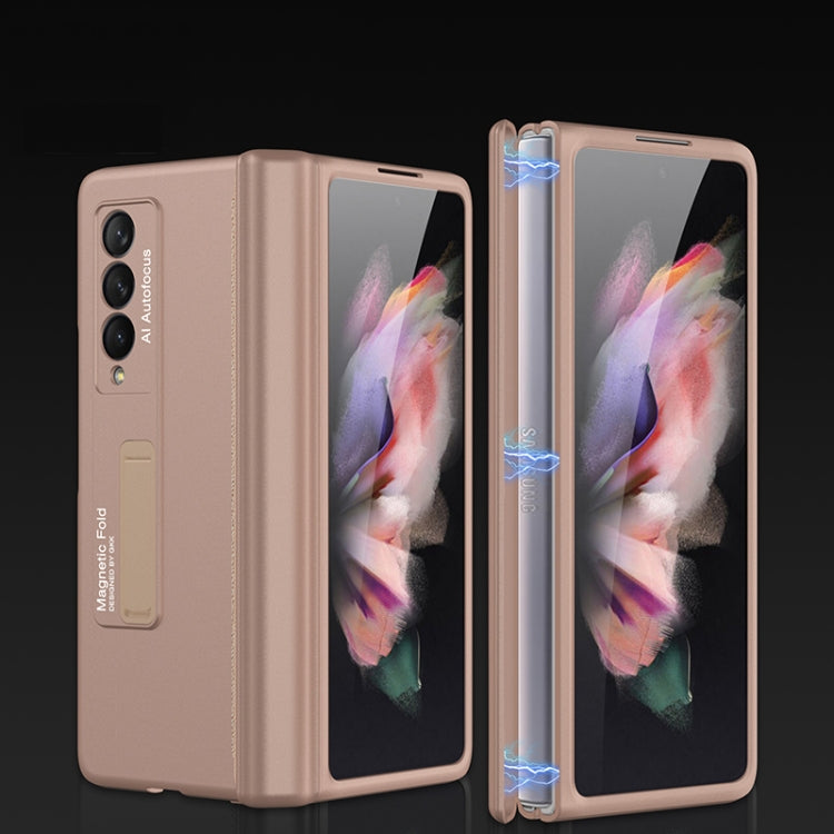 For Samsung Galaxy Z Fold3 5G GKK Magnetic Full Coverage Phone Flip Case with Holder(Gold)