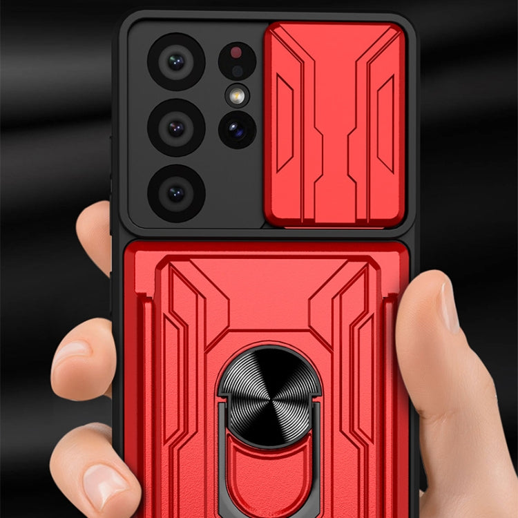 For Samsung Galaxy S21 Ultra 5G Camera Cover Phone Case with Card Slot & Holder(Black) - free shipping - PMC TechLife - Order now!