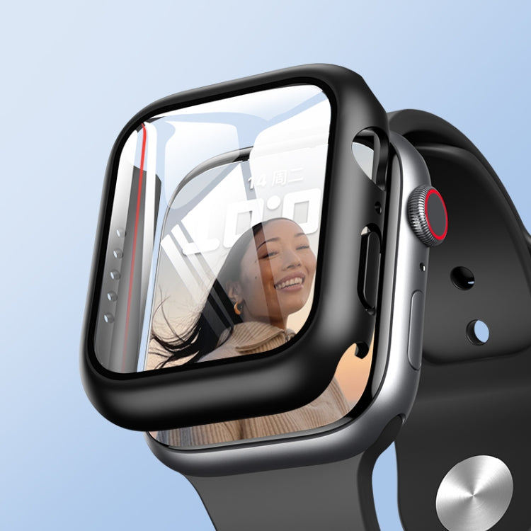 ROCK 2 in 1 PC Frame + Tempered Glass Protector Case For Apple Watch Series 9 / 8 / 7 45mm(Black) - Watch Cases by ROCK
