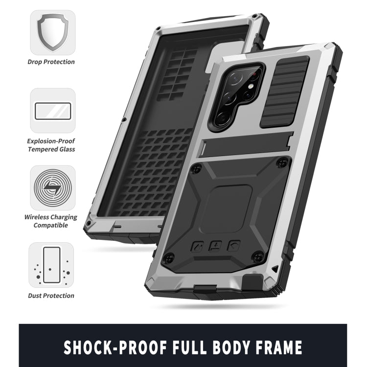 For Samsung Galaxy S22 Ultra 5G R-JUST Metal + Silicone Holder Phone Case(Silver)