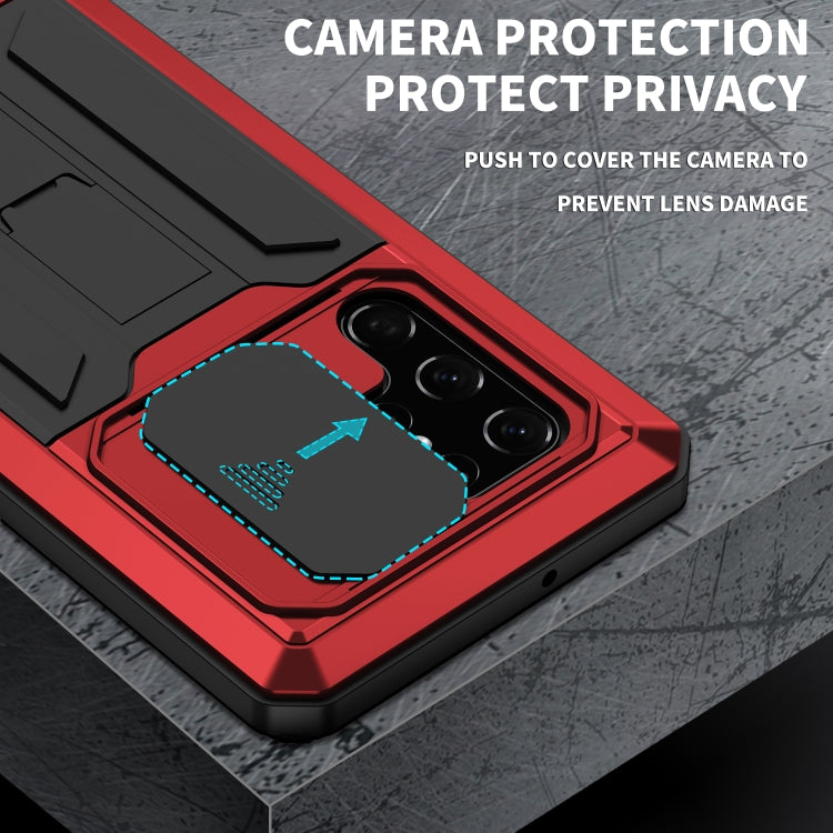 For Samsung Galaxy S22 Ultra 5G R-JUST Sliding Camera Metal + Silicone Holder Phone Case(Red)