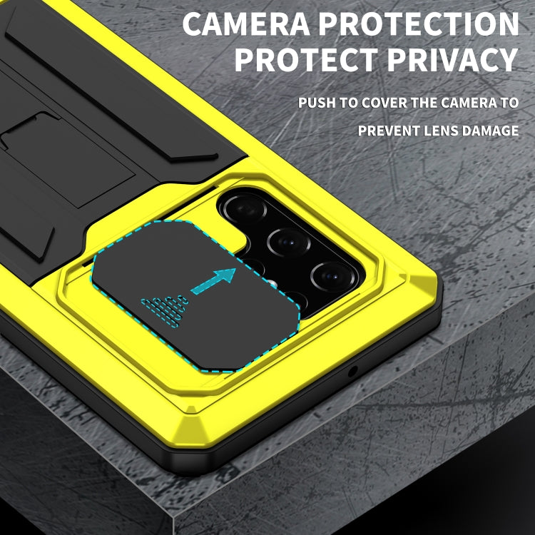 For Samsung Galaxy S22 Ultra 5G R-JUST Sliding Camera Metal + Silicone Holder Phone Case(Yellow)
