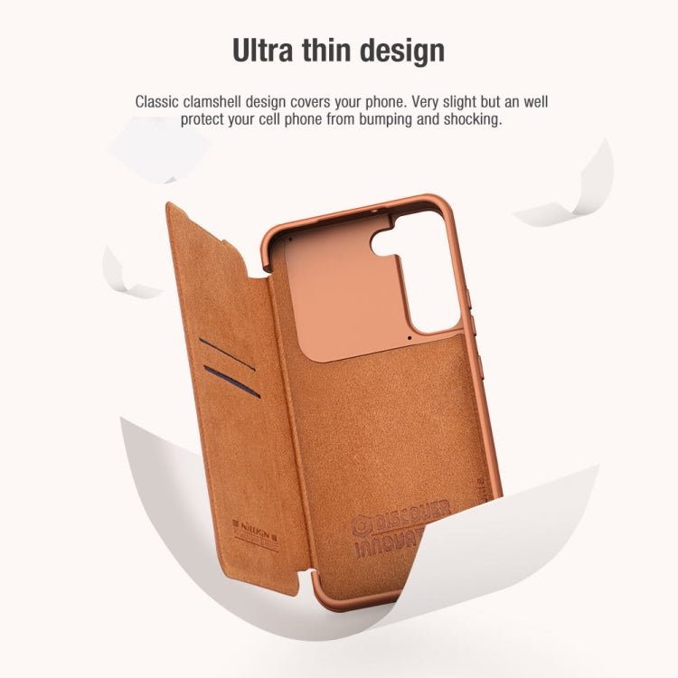 For Samsung Galaxy S22 5G NILLKIN QIN Series Pro Sliding Camera Cover Design Leather Phone Case(Brown)