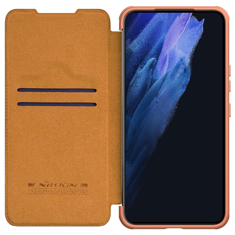 For Samsung Galaxy S22+ 5G NILLKIN QIN Series Pro Sliding Camera Cover Design Leather Phone Case(Brown)