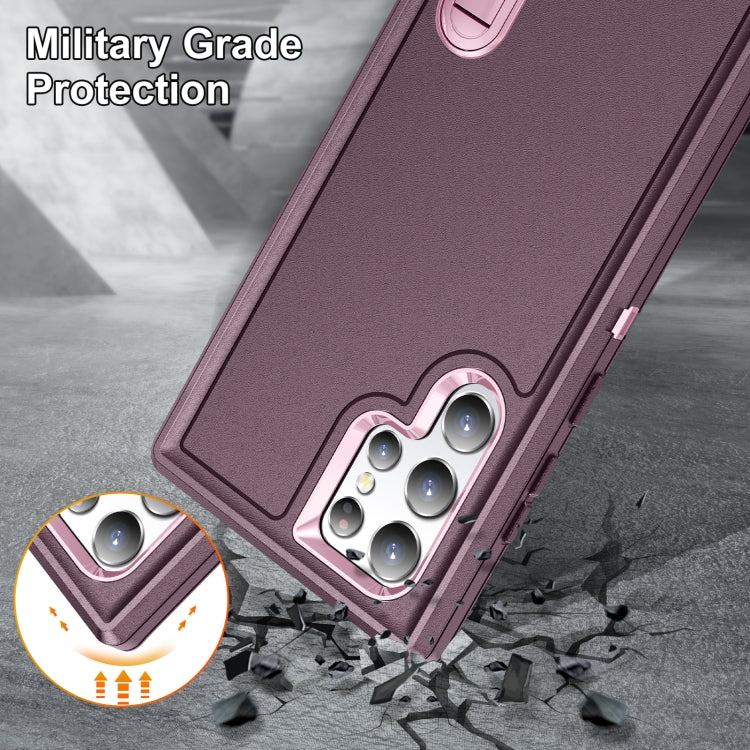 For Samsung Galaxy S22 Ultra 5G 3 in 1 Rugged Holder Phone Case(Purple+Pink) - free shipping - PMC TechLife - Order now!