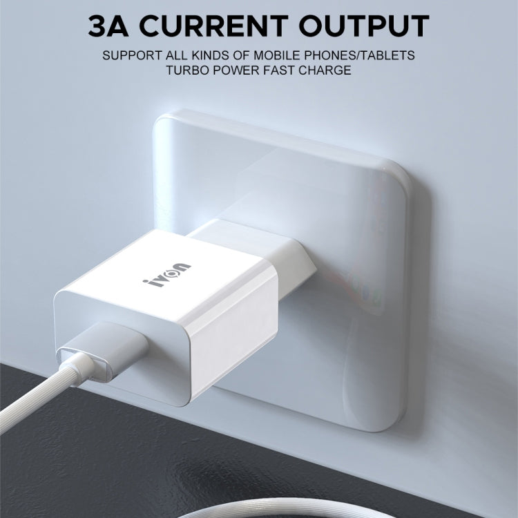 IVON AD-35 2 in 1 18W QC3.0 USB Port Travel Charger + 1m USB to 8 Pin Data Cable Set, US Plug(White) - USB Charger by IVON | Online Shopping South Africa | PMC TechLife