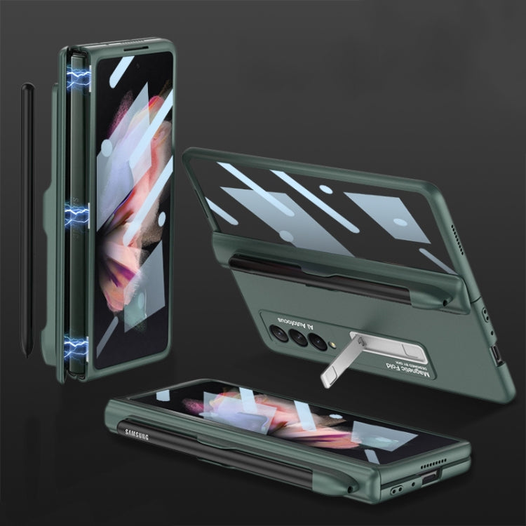 For Samsung Galaxy Z Fold3 5G GKK Integrated Magnetic Full Coverage Phone Flip Case with Pen Slot(Dark Night Green)
