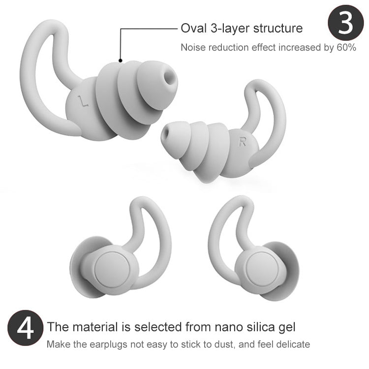iMeBoBo A1 Shark Fin Version Nano Silicone Sleeping Noise Reduction Earplugs, Style:Two Layer(Grey)