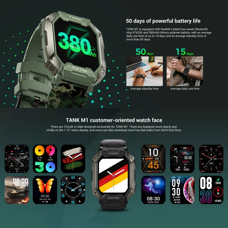 TANK M1 1.72 TFT Screen Smart Watch, Support Sleep Monitoring / Heart Rate Monitoring(Army Green) - Smart Watches by PMC TechLife | Online Shopping South Africa | PMC TechLife | Buy Now Pay Later Mobicred