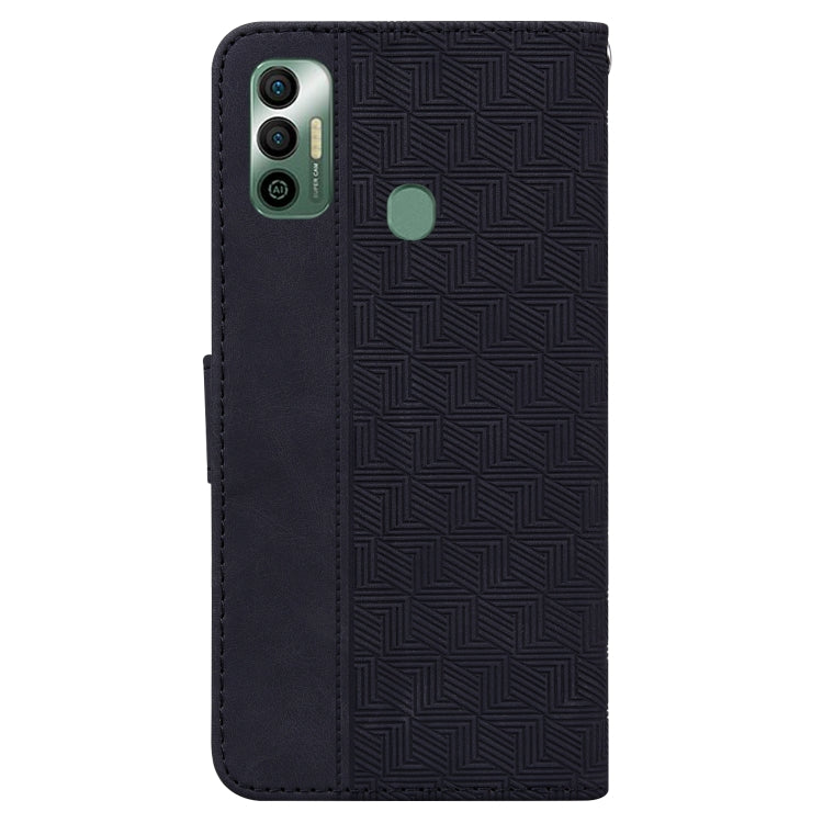 For Tecno Spark 7 Geometric Embossed Leather Phone Case(Black)