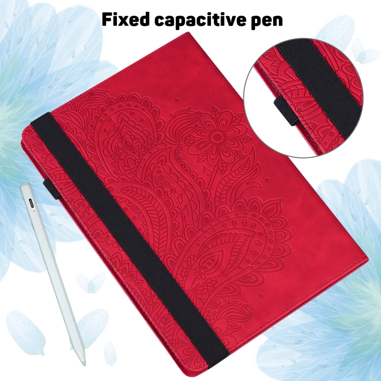 For Samsung Galaxy Tab A8 10.5 2021 Peacock Embossed Pattern Leather Tablet Case(Red)