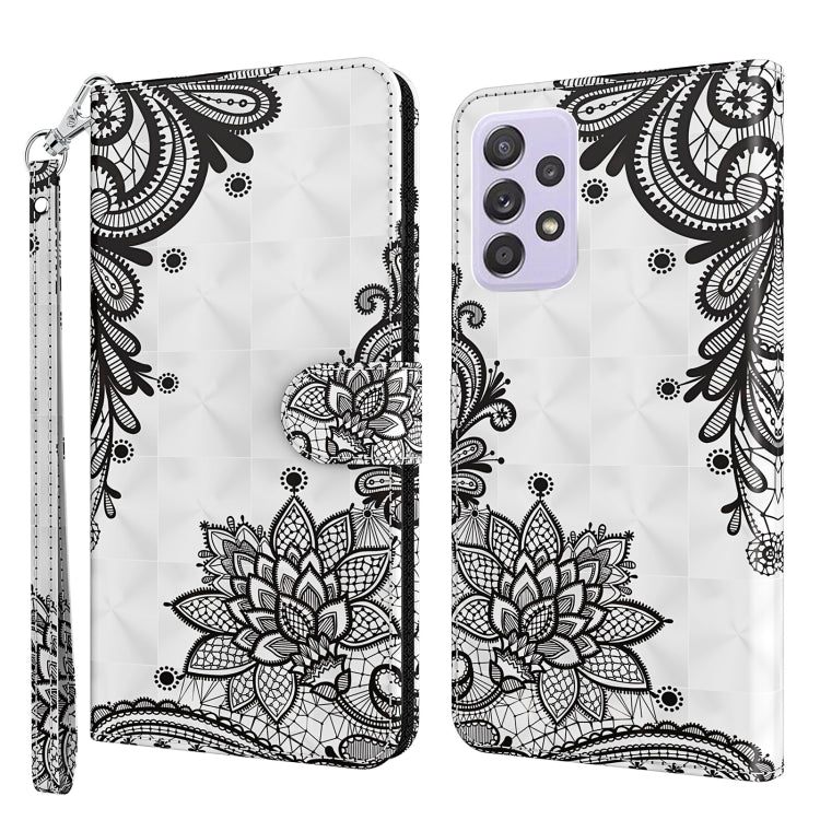 For Samsung Galaxy A13 4G 3D Painting Pattern TPU + PU Leather Phone Case(Diagonal Black Flower)