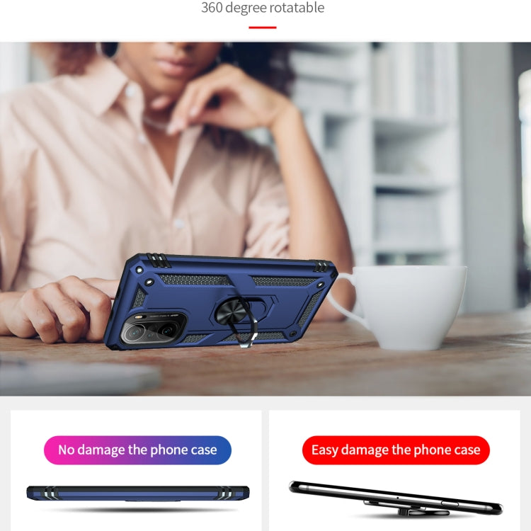 For Xiaomi Poco F3 Shockproof TPU + PC Phone Case with 360 Degree Rotating Holder(Blue) - Xiaomi Cases by PMC TechLife | Online Shopping South Africa | PMC TechLife | Buy Now Pay Later Mobicred