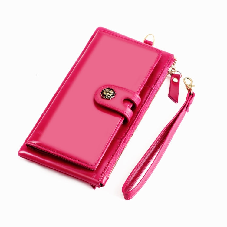 3506 RFID Anti-Degaussing Oil Wax Vintage Texture Genuine Leather Hand Held Wallet for Ladies(Rose Red)