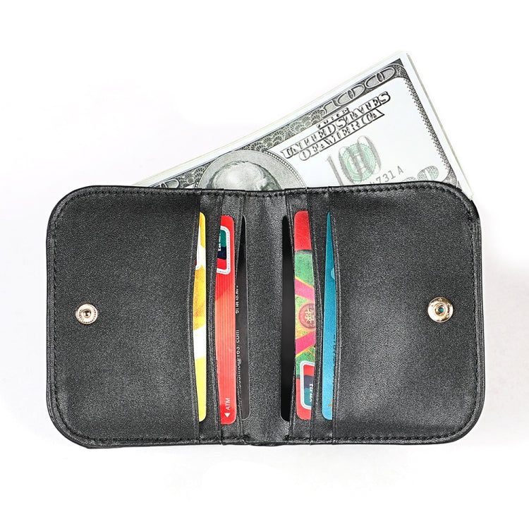 3537 Folding Short RFID Anti-Theft Genuine Leather Coin Purse for Ladies(Black)