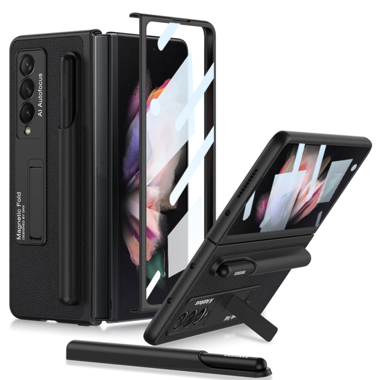 For Samsung Galaxy Z Fold3 5G GKK Ultra-thin Shockproof Leather Protective Case with Holder & Pen Slots(Black)