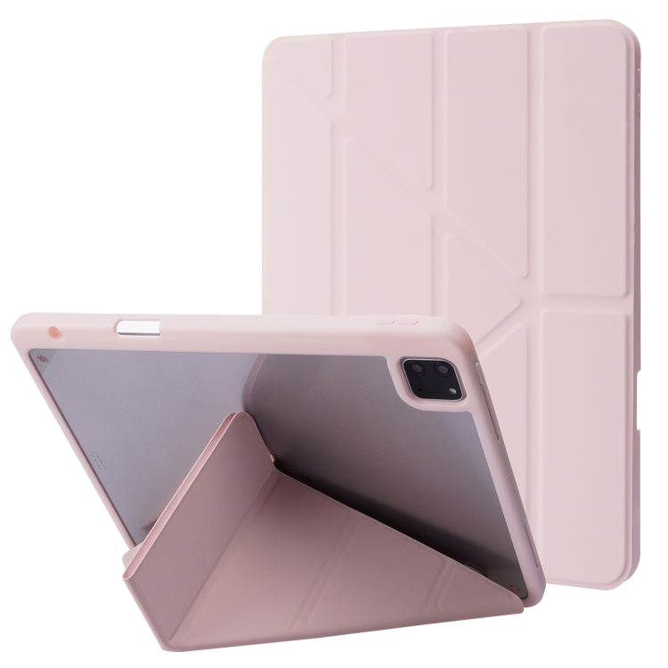 For iPad Air 13 2025 / 2024 / iPad Pro 12.9 2022 / 2021 / 2020 / 2018 Deformation Transparent Acrylic Leather Tablet Case(Pink)