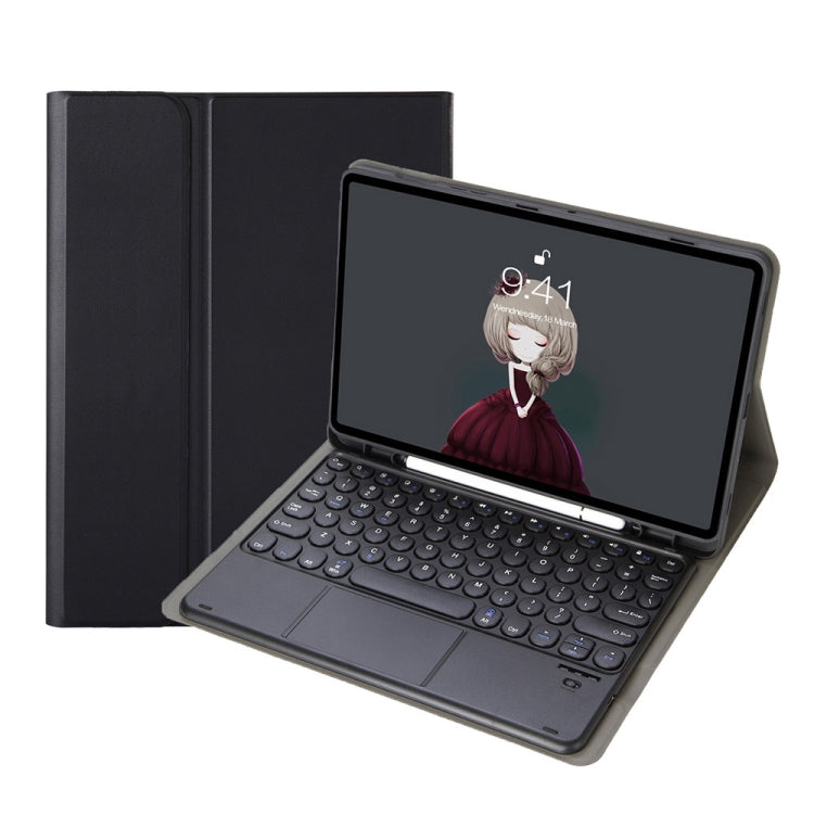 YA610B-A Lambskin Texture Voltage Round Keycap Bluetooth Keyboard Leather Case with Touchpad For Samsung Galaxy Tab S6 Lite 10.4 inch SM-P610 / SM-P615(Black)