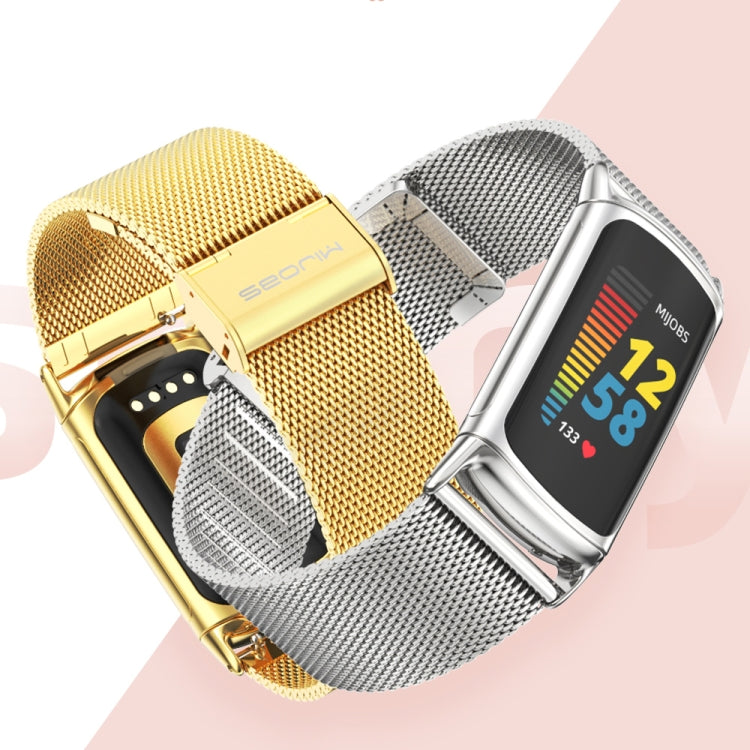 For Fitbit Charge5 Mijobs Milan Buckle Stainless Steel Metal Watch Band(Gold) - Watch Bands by MIJOBS