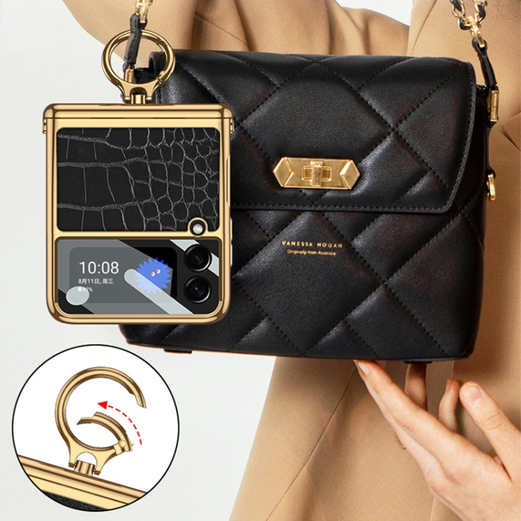 For Samsung Galaxy Z Flip3 5G GKK Integrated Plating + Leather Flip Phone Case(Python Texture) - Galaxy Phone Cases by GKK | Online Shopping South Africa | PMC TechLife