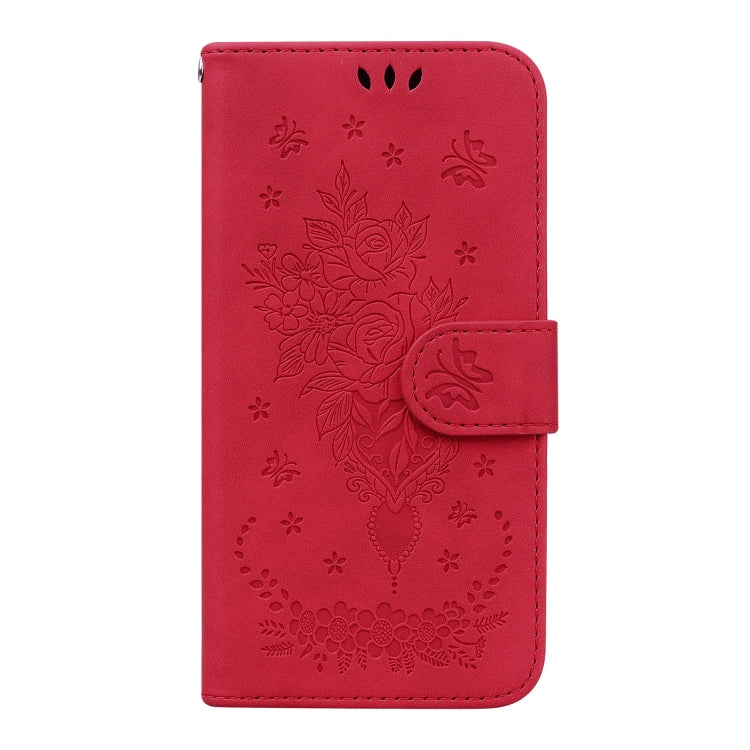 For Tecno Pova 2 Butterfly Rose Embossed Leather Phone Case(Red)
