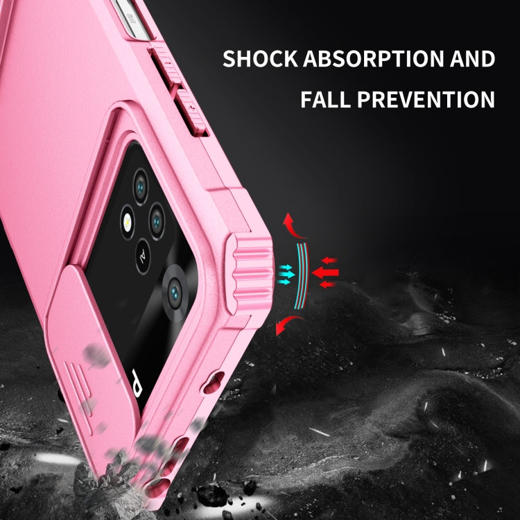 For Xiaomi Poco M4 Pro 4G Stereoscopic Holder Sliding Camshield Phone Case(Pink)