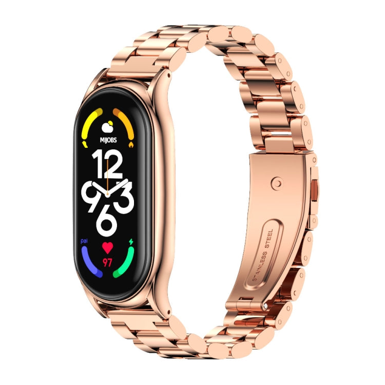 For Xiaomi Mi Band 7 / 7 NFC MIJOBS Three-Bead Metal Plus Stainless Steel Watch Band(Rose Gold) - Watch Bands by MIJOBS