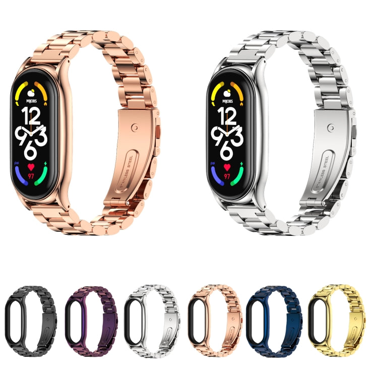 For Xiaomi Mi Band 7 / 7 NFC MIJOBS Three-Bead Metal Plus Stainless Steel Watch Band(Rose Gold) - Watch Bands by MIJOBS | Online Shopping South Africa | PMC TechLife | Buy Now Pay Later Mobicred