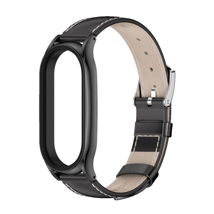 For Xiaomi Mi Band 7 / 7 NFC MIJOBS Plus Genuine Leather Watch Band(Black) - Watch Bands by MIJOBS