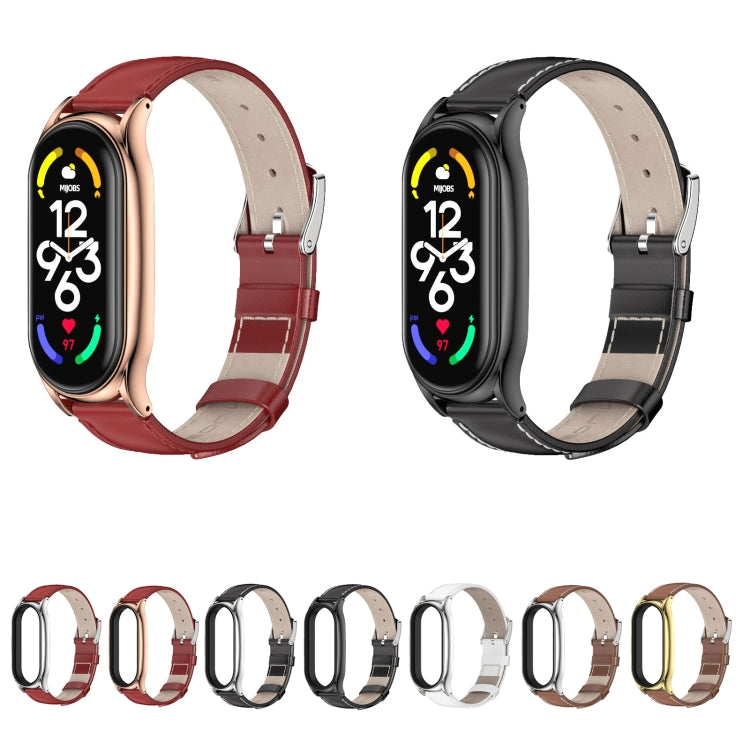 For Xiaomi Mi Band 7 / 7 NFC MIJOBS Plus Genuine Leather Watch Band(Black) - Watch Bands by MIJOBS