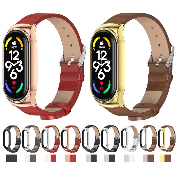 For Xiaomi Mi Band 7 / 7 NFC MIJOBS CS Metal Case + Microfiber Leather Watch Band(Red Silver) - Watch Bands by MIJOBS | Online Shopping South Africa | PMC TechLife | Buy Now Pay Later Mobicred