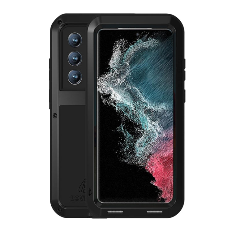 For Samsung Galaxy S22 Ultra 5G LOVE MEI Metal Shockproof Water-resistant Dustproof Protective Phone Case(Black)