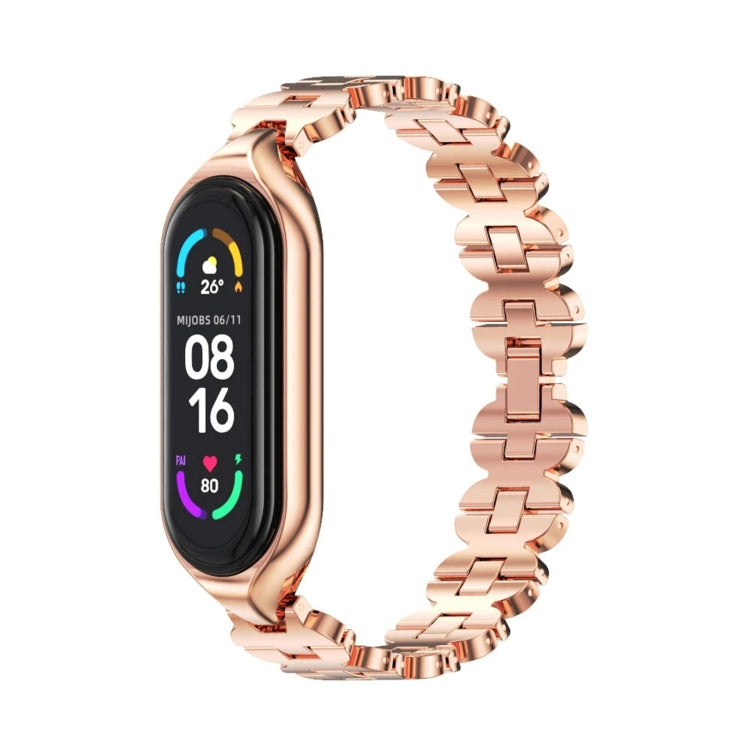 For Xiaomi Mi Band 5 / 6 MIJOBS Bone Chain Double Hole Metal Watch Band(Rose Gold) - Watch Bands by MIJOBS