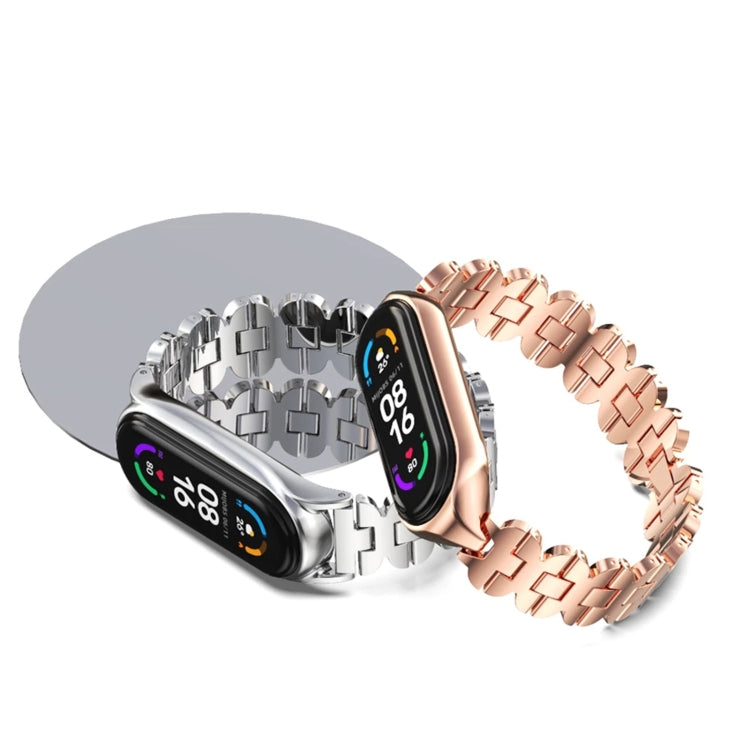 For Xiaomi Mi Band 5 / 6 MIJOBS Bone Chain Double Hole Metal Watch Band(Rose Gold) - Watch Bands by MIJOBS