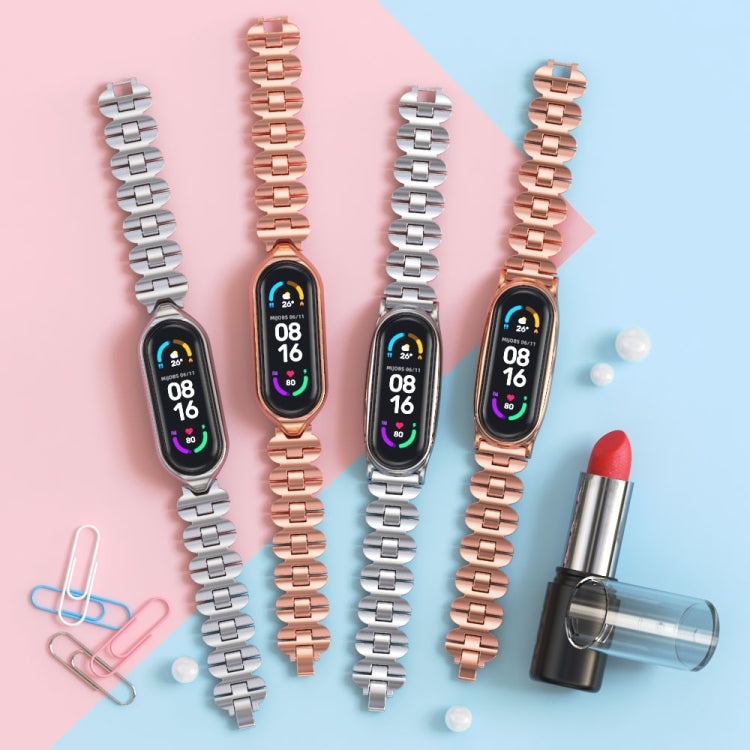 For Xiaomi Mi Band 5 / 6 MIJOBS Bone Chain Double Hole Metal Watch Band(Rose Gold) - Watch Bands by MIJOBS | Online Shopping South Africa | PMC TechLife | Buy Now Pay Later Mobicred