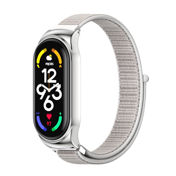 For Xiaomi Mi Band 7 / 7 NFC MIJOBS CS Stainless Steel Case Nylon Watch Band(Sea Shell Silver) - Watch Bands by MIJOBS