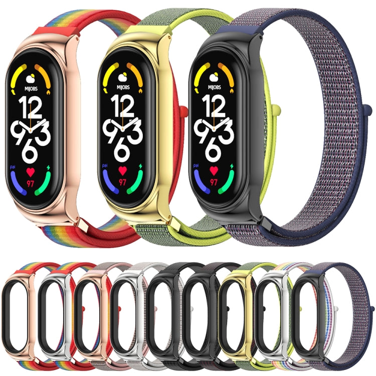 For Xiaomi Mi Band 7 / 7 NFC MIJOBS CS Stainless Steel Case Nylon Watch Band(Pink Sand Rose Gold) - Watch Bands by MIJOBS | Online Shopping South Africa | PMC TechLife | Buy Now Pay Later Mobicred