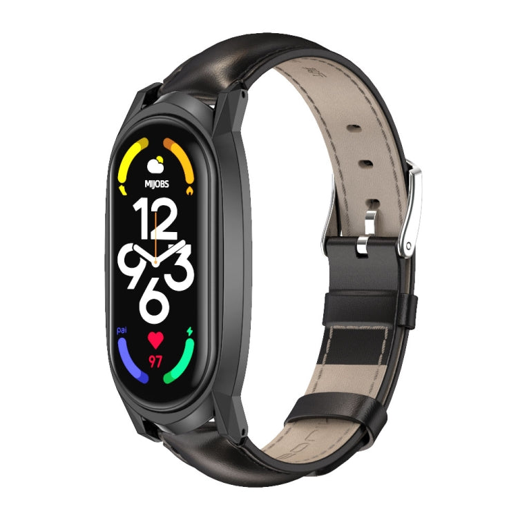 For Xiaomi Mi Band 7 / 7 NFC MIJOBS GT Metal Case Top Layer Cowhide Watch Band(Oil Black) - Watch Bands by MIJOBS