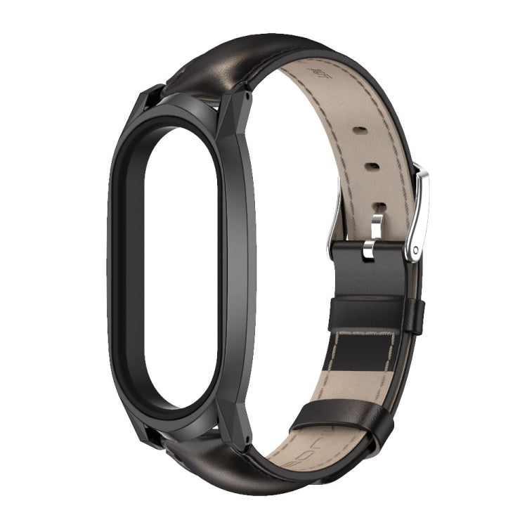 For Xiaomi Mi Band 7 / 7 NFC MIJOBS GT Metal Case Top Layer Cowhide Watch Band(Oil Black) - Watch Bands by MIJOBS