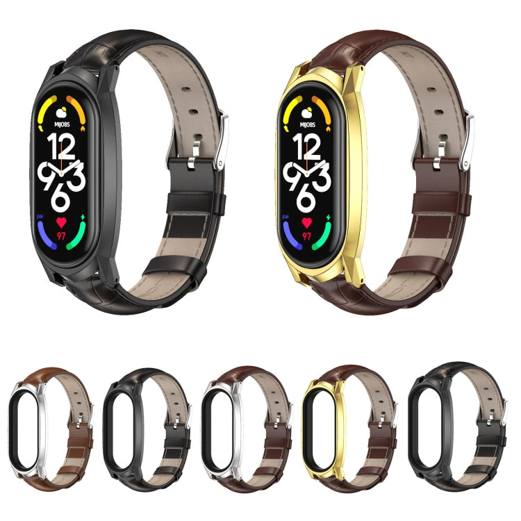 For Xiaomi Mi Band 7 / 7 NFC MIJOBS GT Metal Case Top Layer Cowhide Watch Band(Bamboo Coffee Black) - Watch Bands by MIJOBS | Online Shopping South Africa | PMC TechLife | Buy Now Pay Later Mobicred