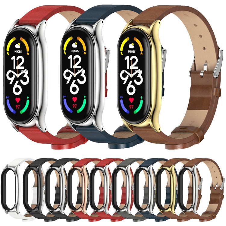 For Xiaomi Mi Band 7 / 7 NFC MIJOBS Plus Metal Case Microfiber Leather Watch Band(Black Silver)