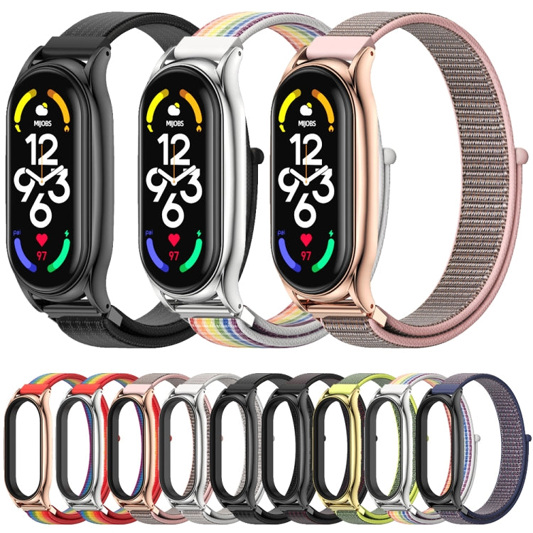For Xiaomi Mi Band 7 / 7 NFC MIJOBS Plus Stainless Steel Case Nylon Watch Band(Colorful Silver) - Watch Bands by MIJOBS
