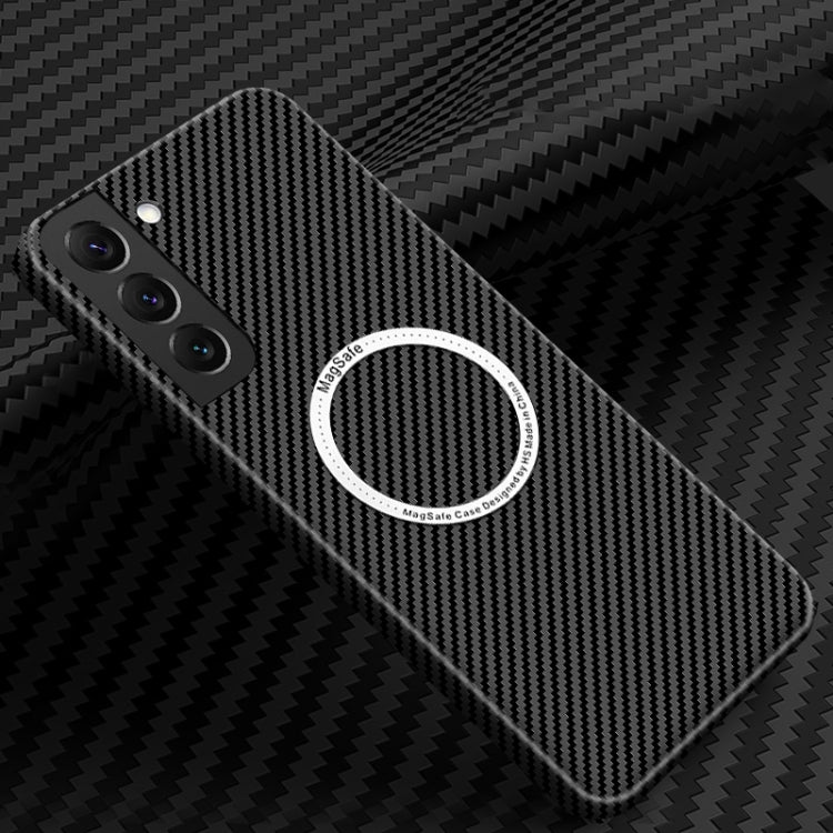 For Samsung Galaxy S22 Plus 5G Carbon Fiber Texture MagSafe Magnetic Phone Case(Black)