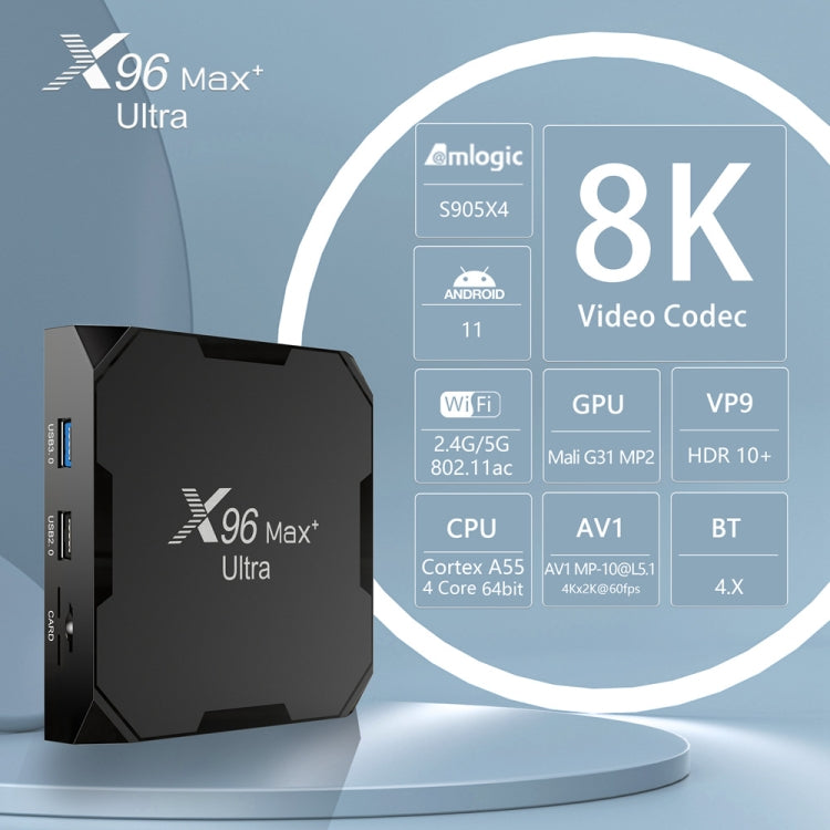 X96 Max+ Ultra 4GB+32GB Amlogic S905X4 8K Smart TV BOX Android 11.0 Media Player, Plug Type:EU Plug
