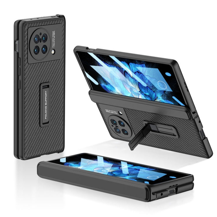 For vivo X Fold GKK Magnetic Hinge Flip Leather Phone Case with Holder(Carbon Fiber) - vivo Cases by GKK | Online Shopping South Africa | PMC Jewellery | Buy Now Pay Later Mobicred