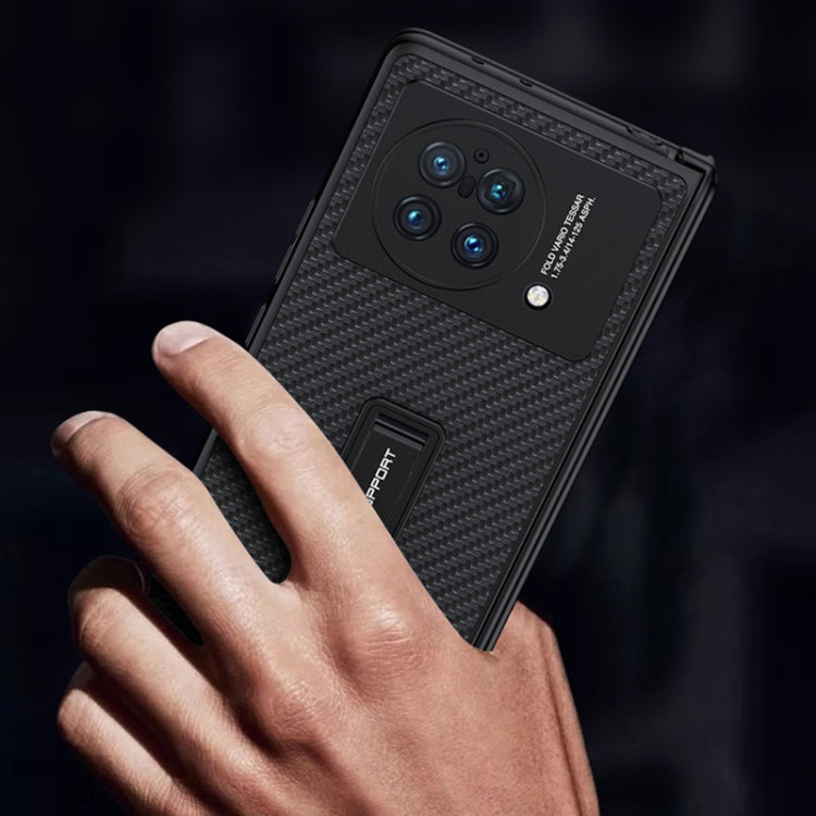 For vivo X Fold GKK Magnetic Hinge Flip Leather Phone Case with Holder(Carbon Fiber) - vivo Cases by GKK | Online Shopping South Africa | PMC Jewellery | Buy Now Pay Later Mobicred